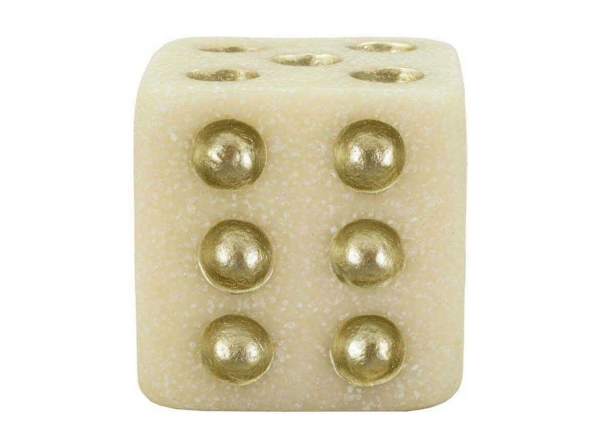 Dé Déco en Résine "Quarzy" 8cm Blanc & Or
