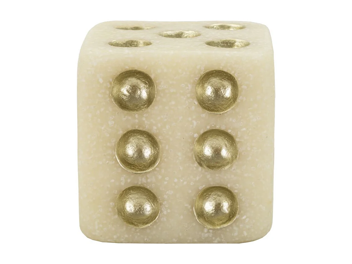 Dé Déco en Résine "Quarzy" 8cm Blanc & Or