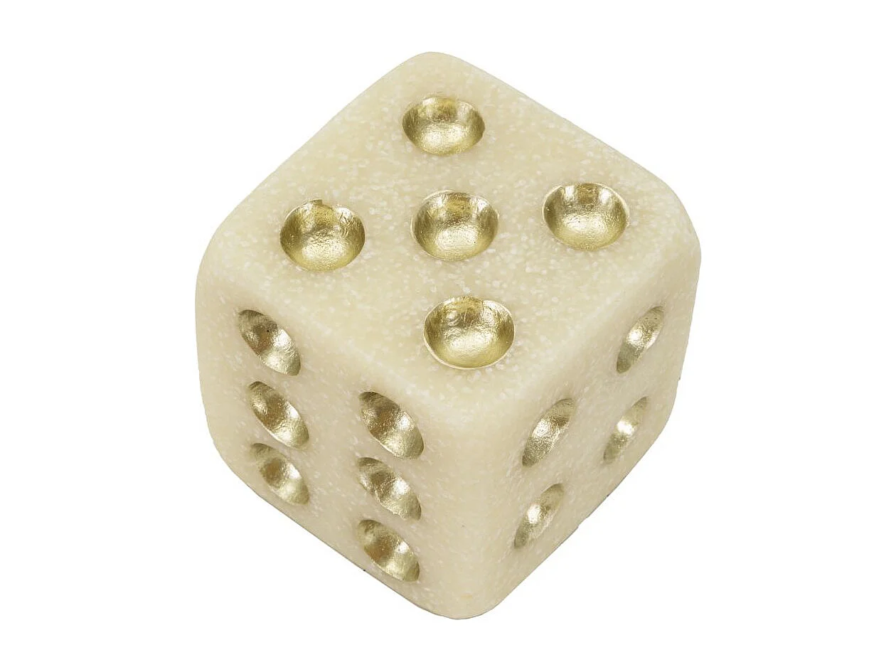 Dé Déco en Résine "Quarzy" 8cm Blanc & Or