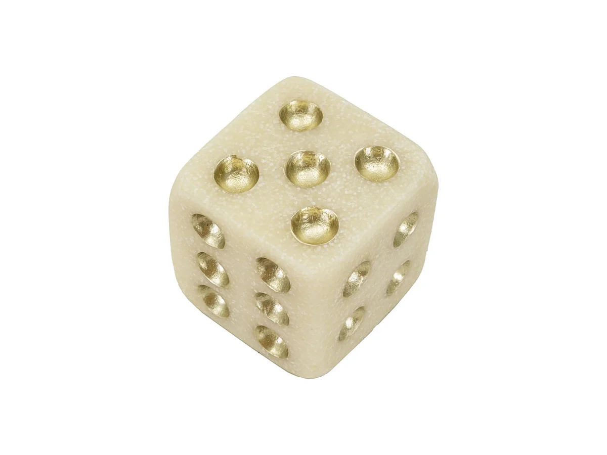Dado in resina beige e dorato cm 8x8x8