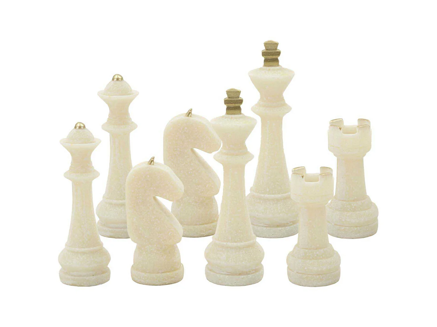 Set di 8 pezzi degli scacchi in resina beige e dorata