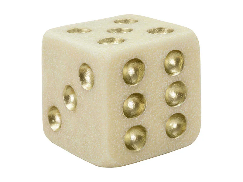 Dé Déco en Résine "Quarzy" 12cm Blanc & Or