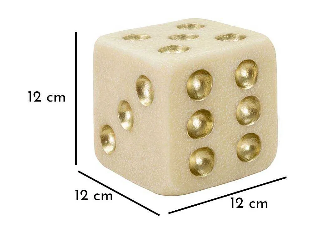 Dé Déco en Résine "Quarzy" 12cm Blanc & Or