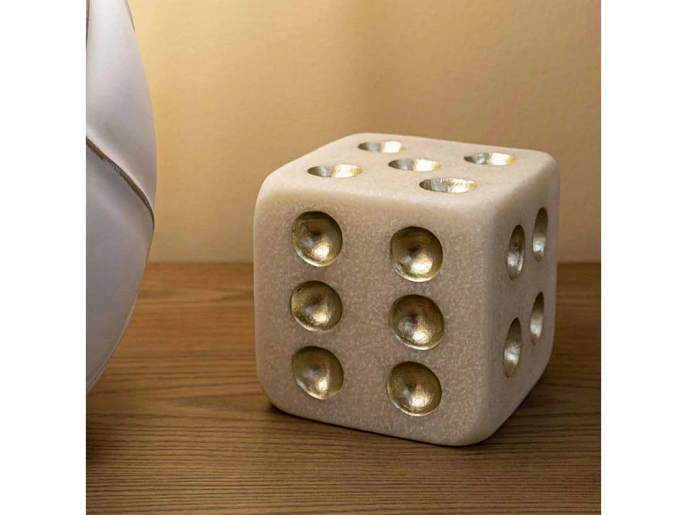 Dé Déco en Résine "Quarzy" 12cm Blanc & Or