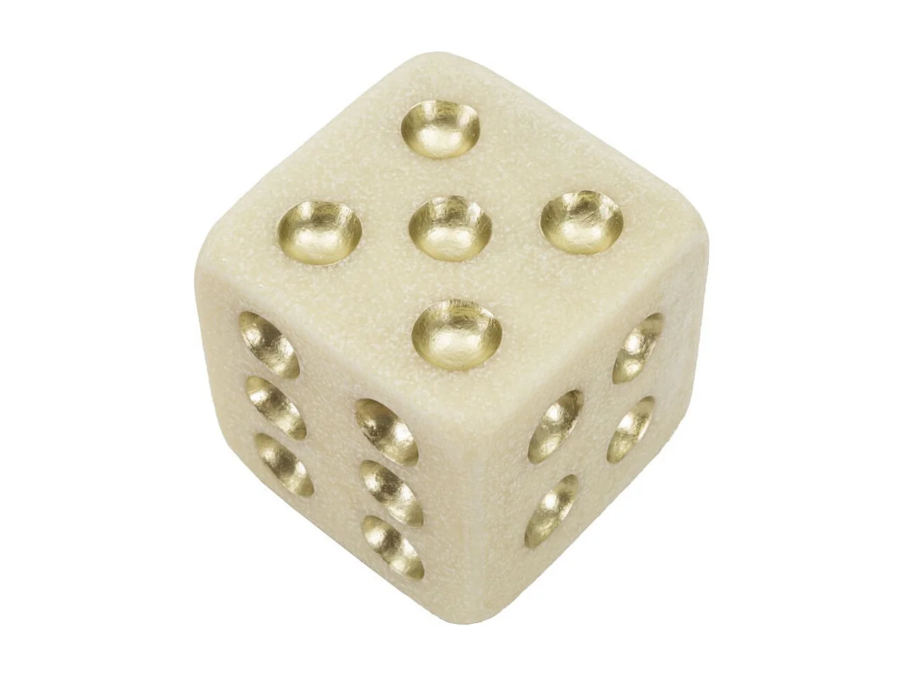 Dé Déco en Résine "Quarzy" 12cm Blanc & Or