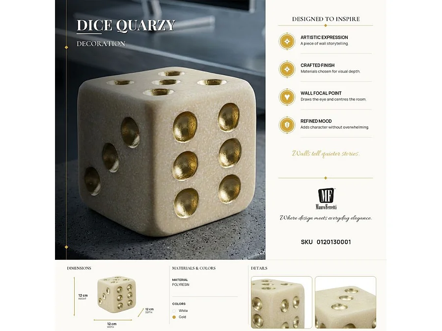 Dado in resina beige e dorato cm 12x12x12