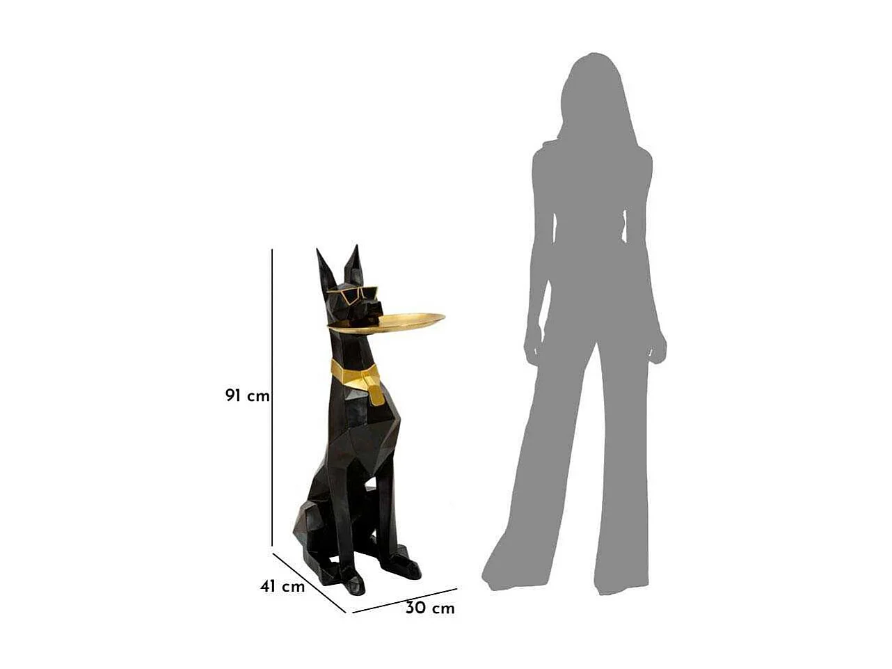 Cane con svuotatasche in resina nero e dorato cm 30x64x91