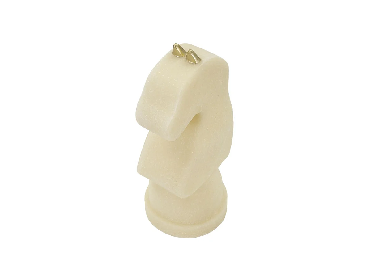 Cavallo degli scacchi in resina beige e dorato cm 14x13x31