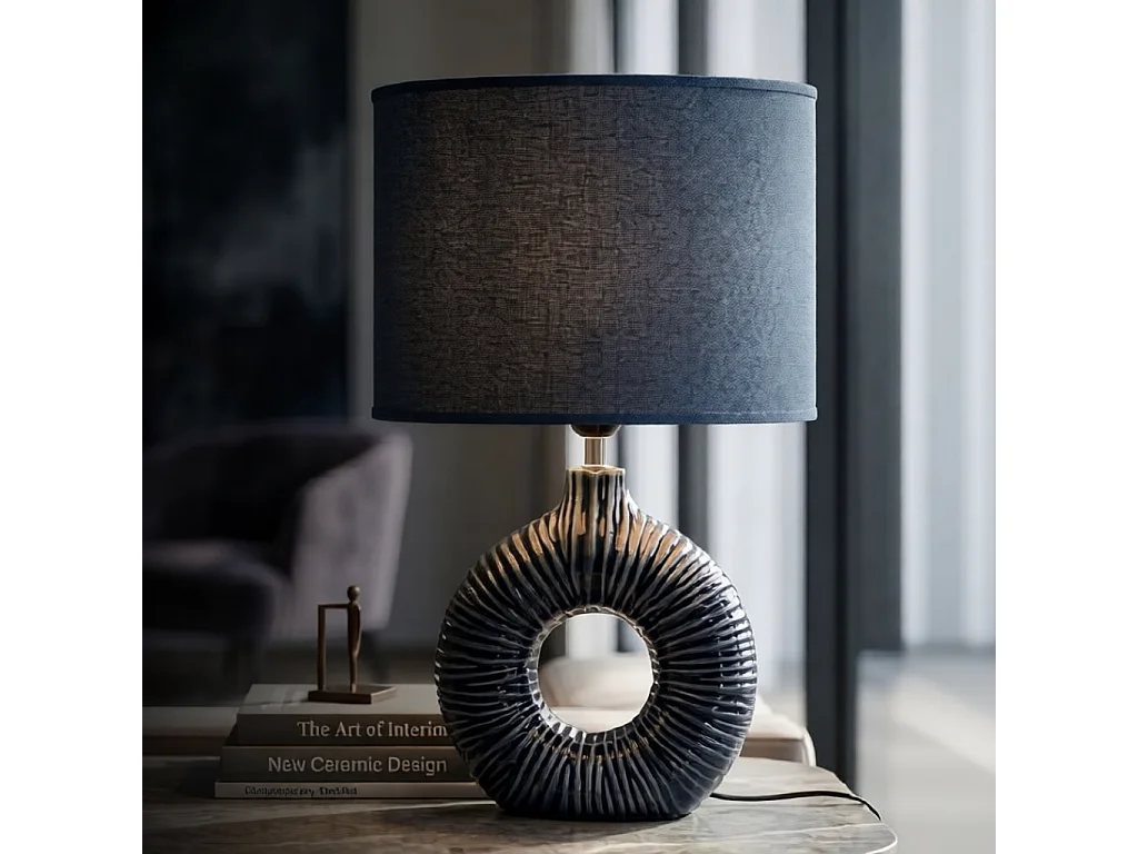 Lampa stołowa Seta, kolor niebieski, ceramika, 28,5 x 15 x 43 cm, 1 x E14, Mauro Ferretti