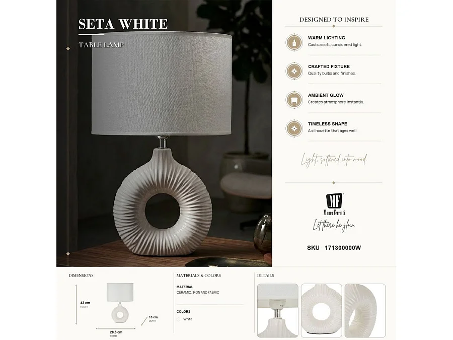 Lampe à Poser en Céramique "Seta" 43cm Blanc