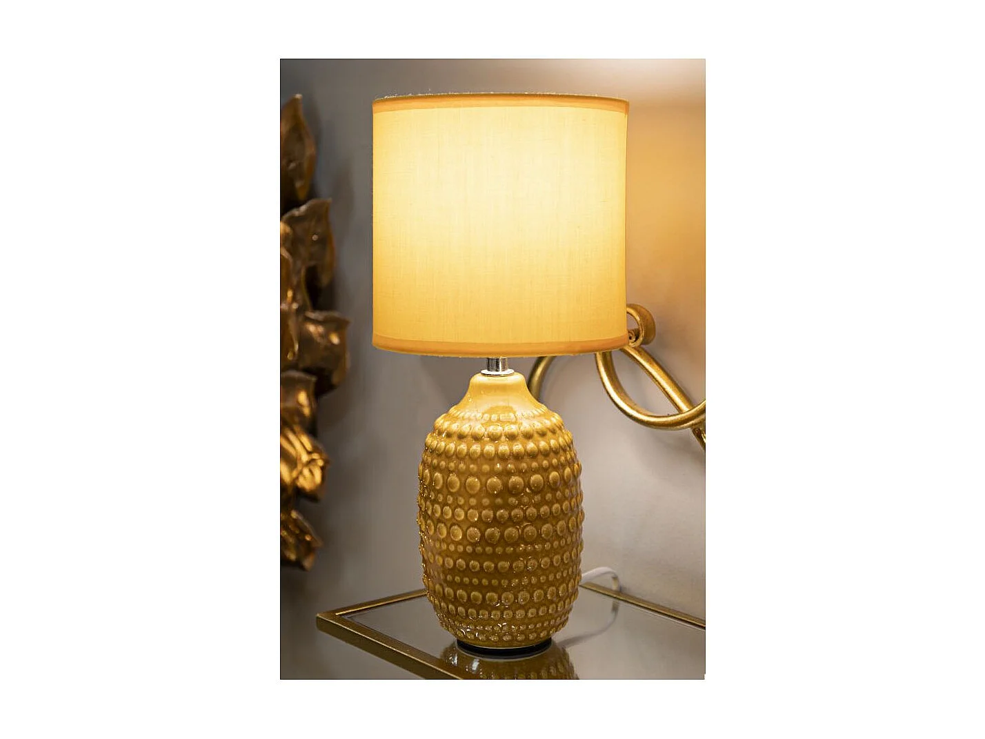 Lampada da comodino in ceramica gialla ocra Ø cm 15x30,5