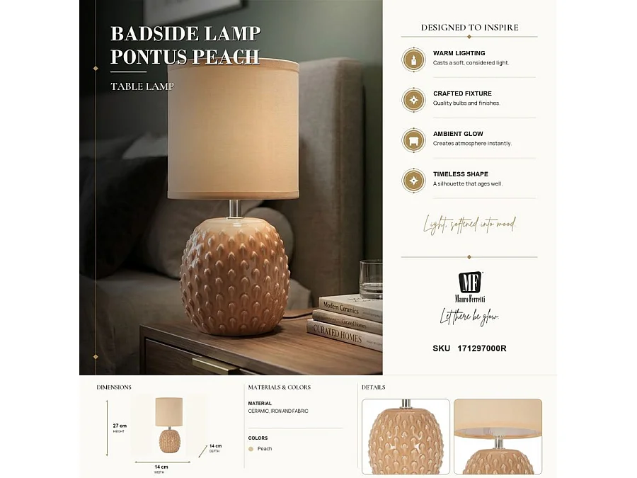 Lampe à Poser en Céramique "Pontus" 27cm Pêche