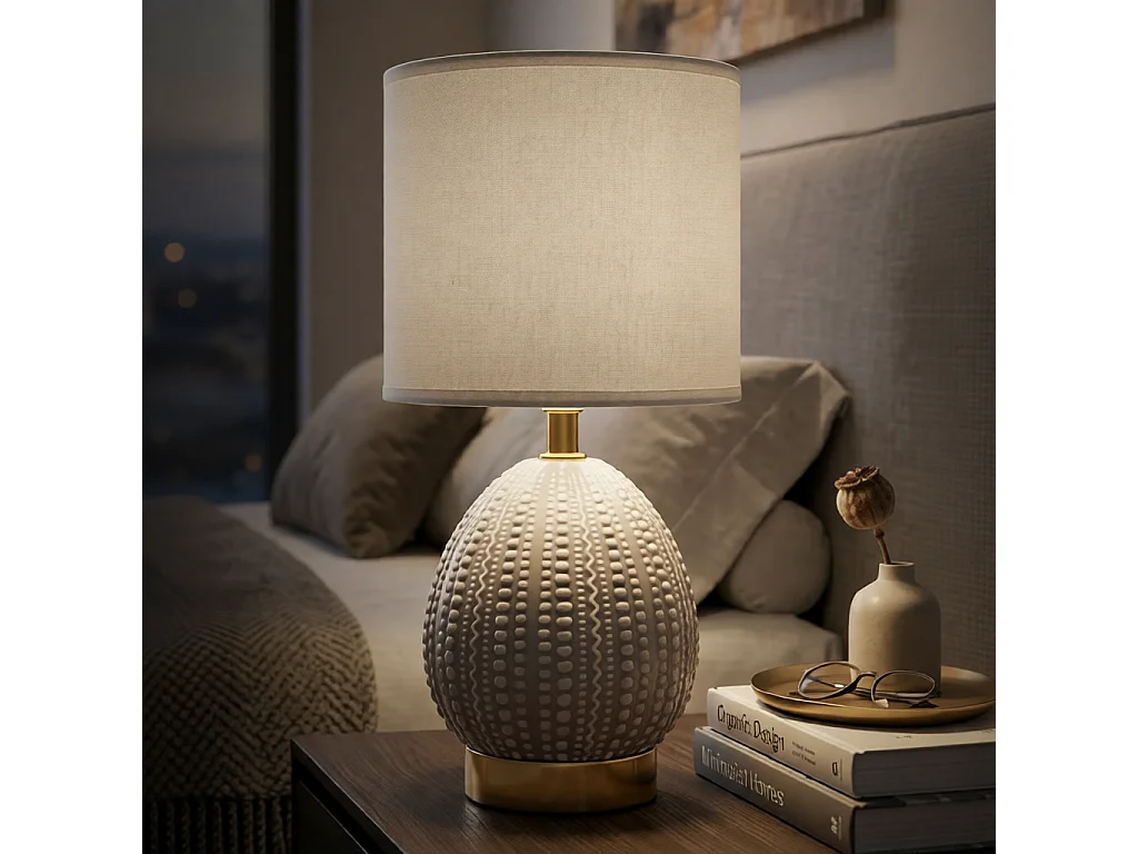 Lampa stołowa Flavi, kolor szary, ceramika, 15 x 15 x 30,5 cm, 1 x E14, Mauro Ferretti