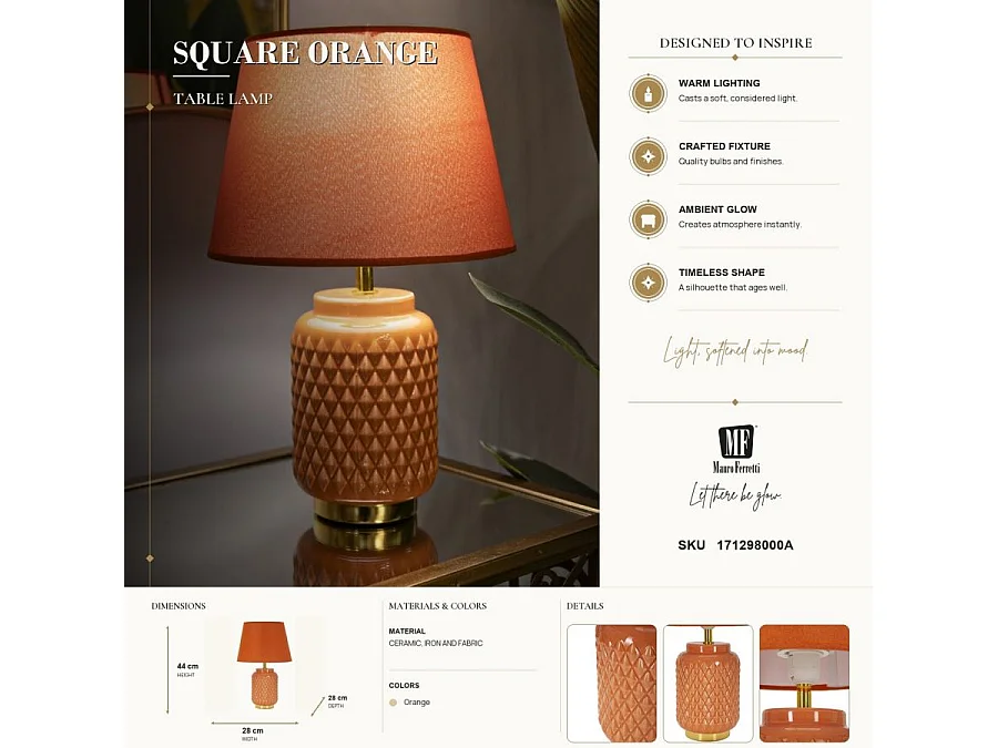 Lampe à Poser en Céramique "Square" 44cm Orange