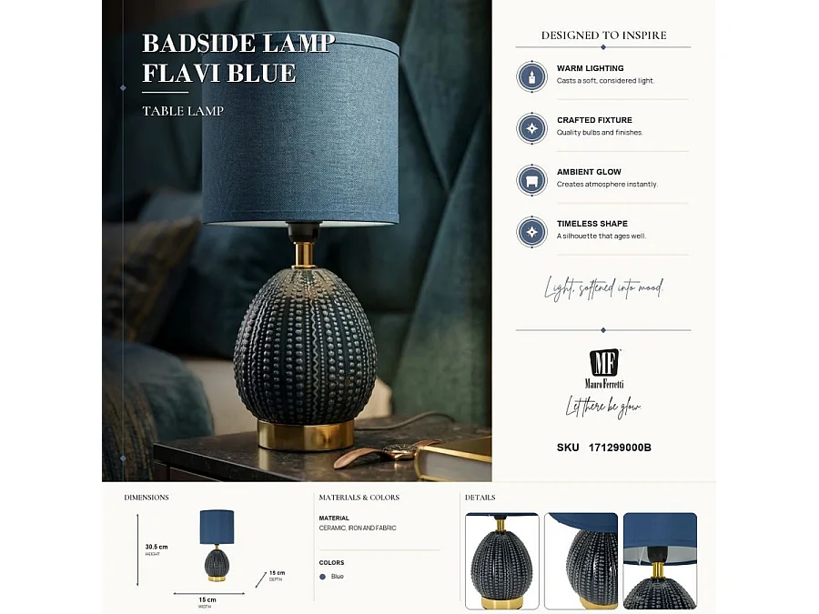 Lampe à Poser en Céramique "Flavi" 30cm Bleu