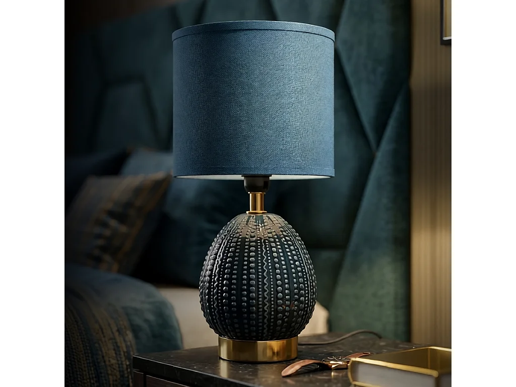 Lampa stołowa Flavi, kolor niebieski, ceramika, 15 x 15 x 30,5 cm, 1 x E14, Mauro Ferretti