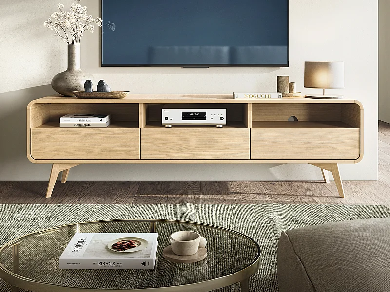 Mueble TV con 3 cajones y 3 estantes - Natural - JALEMO