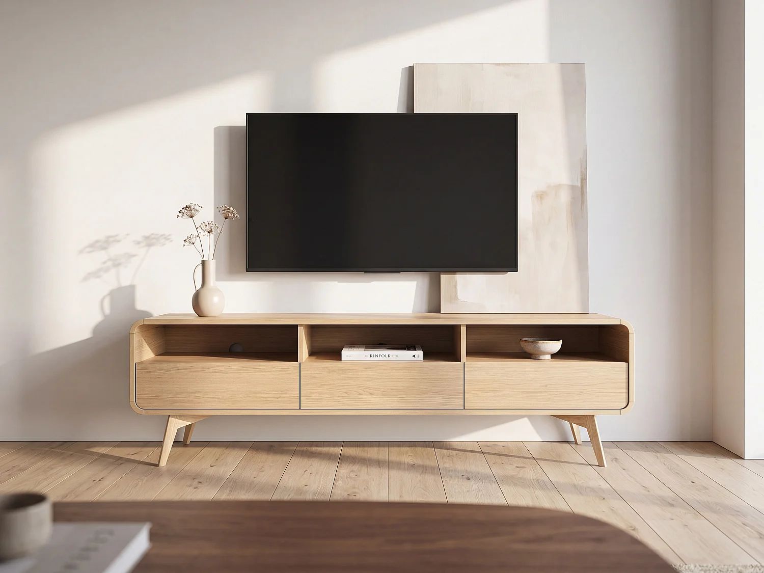 TV Unit with 3 Drawers and 3 Shelves - Natural - JALEMO