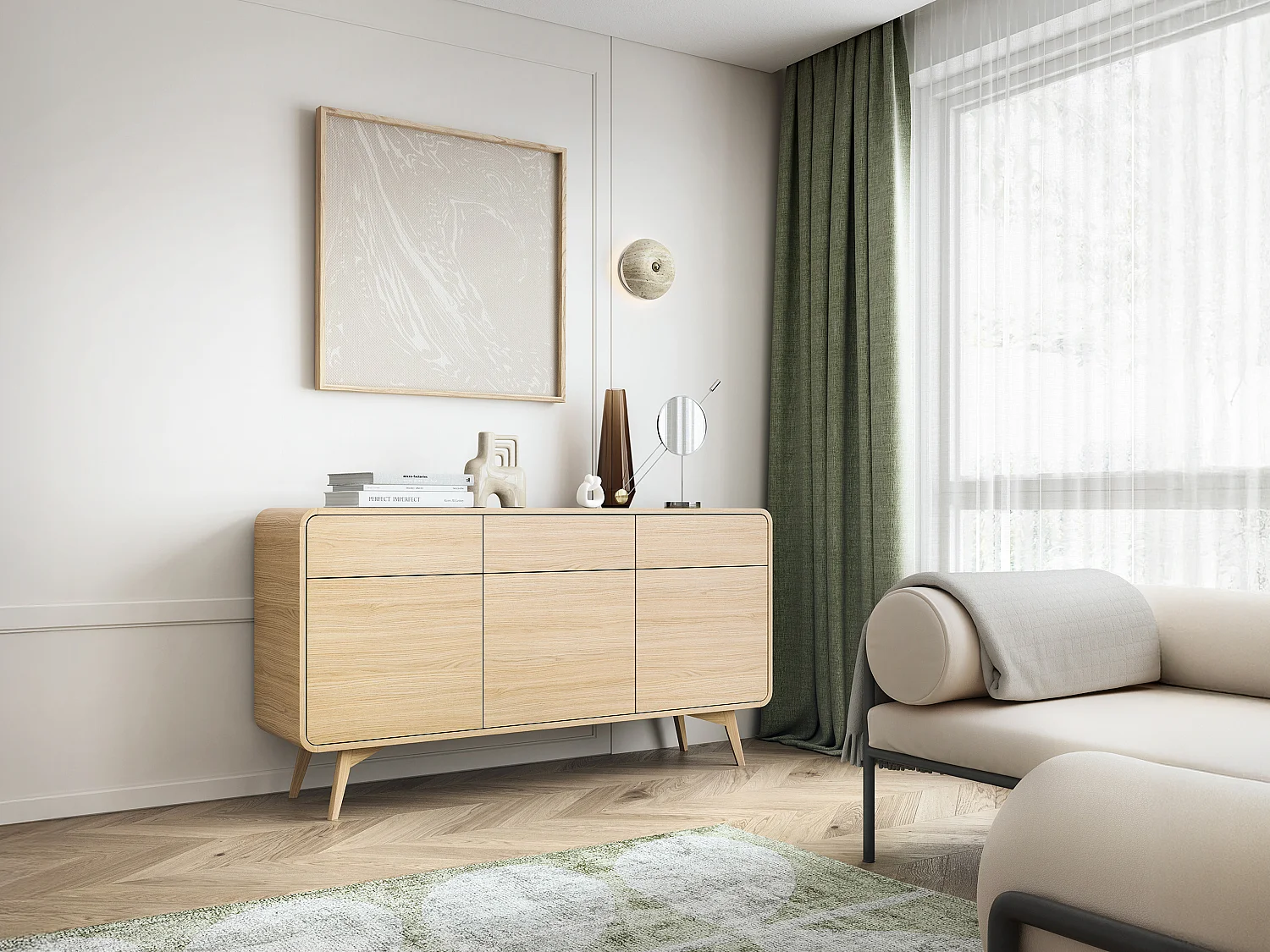 Buffet avec 3 portes et 3 tiroirs - Naturel - JALEMO