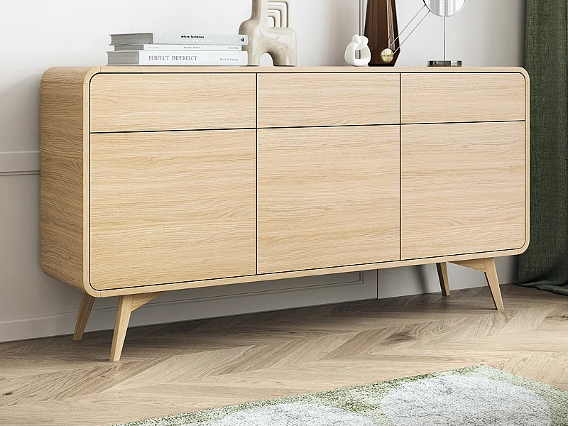 Buffet avec 3 portes et 3 tiroirs - Naturel - JALEMO