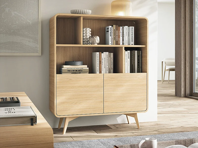 Bibliothèque avec 2 portes et 4 niches - Naturel - JALEMO