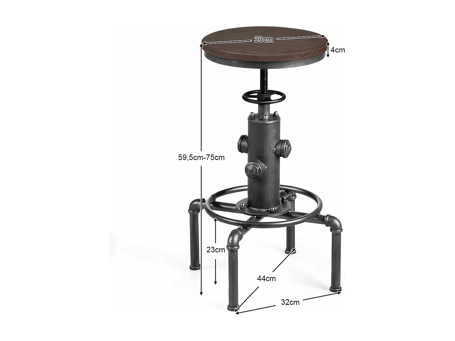 Tabouret Bar Industriel Vintage en Bois de Pin, Hauteur Réglable, Pivotant à 360 Degrés, pour Café Pub Cuisine, Charge 150 KG