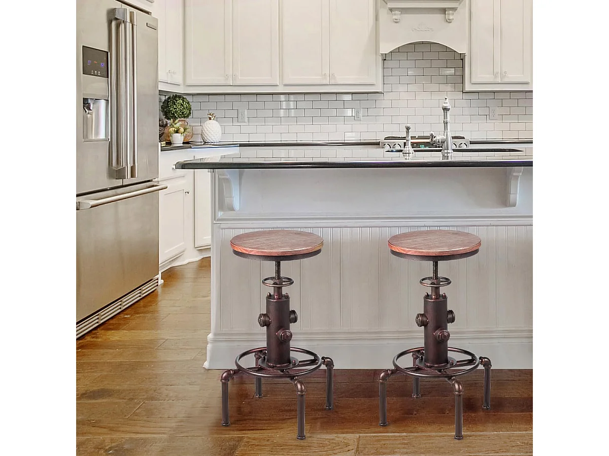 Tabouret Bar Industriel Vintage en Bois de Pin, Hauteur Réglable, Pivotant à 360 Degrés, pour Café Pub Cuisine, Charge 150 KG