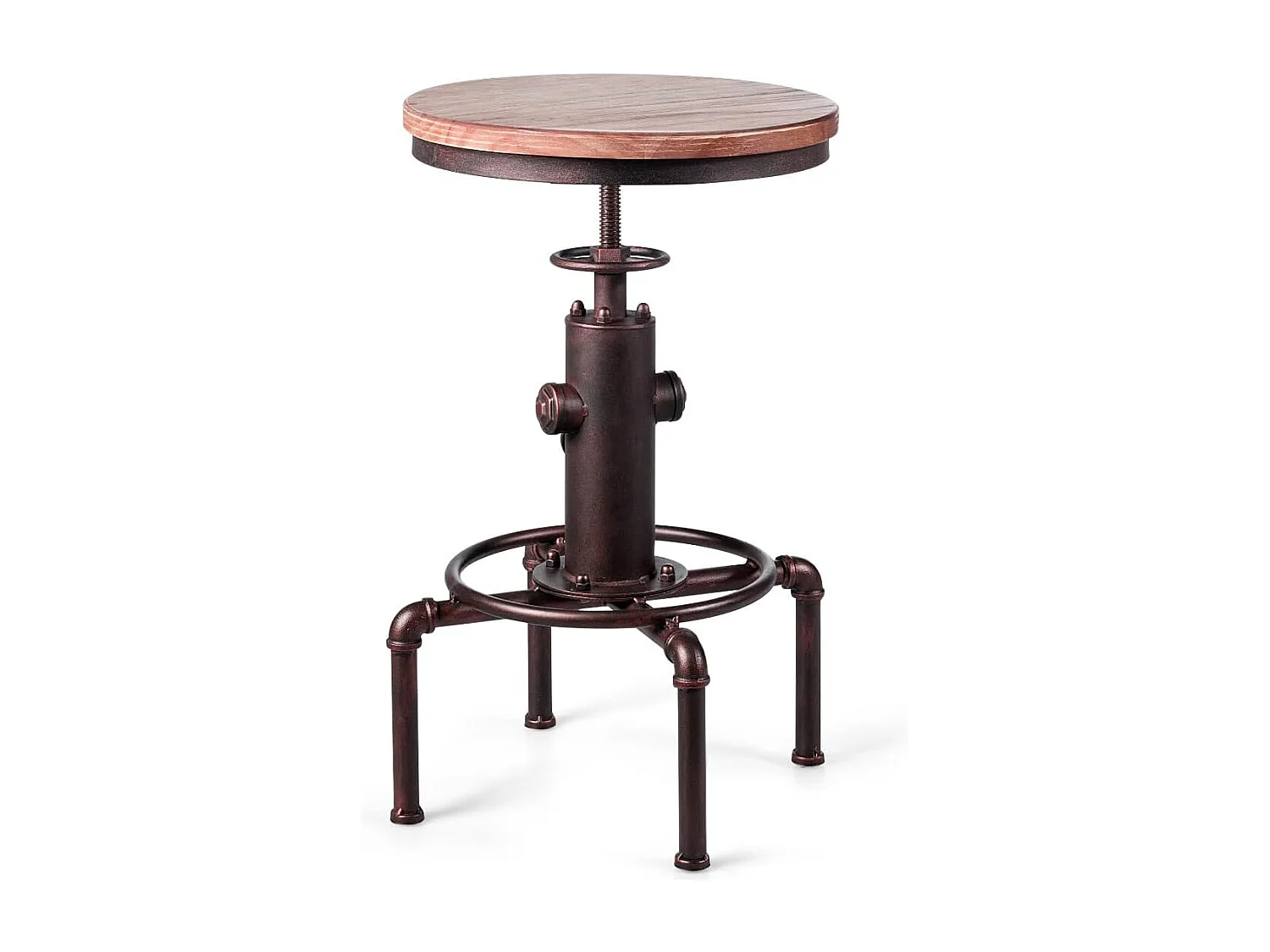 Tabouret Bar Industriel Vintage en Bois de Pin, Hauteur Réglable, Pivotant à 360 Degrés, pour Café Pub Cuisine, Charge 150 KG