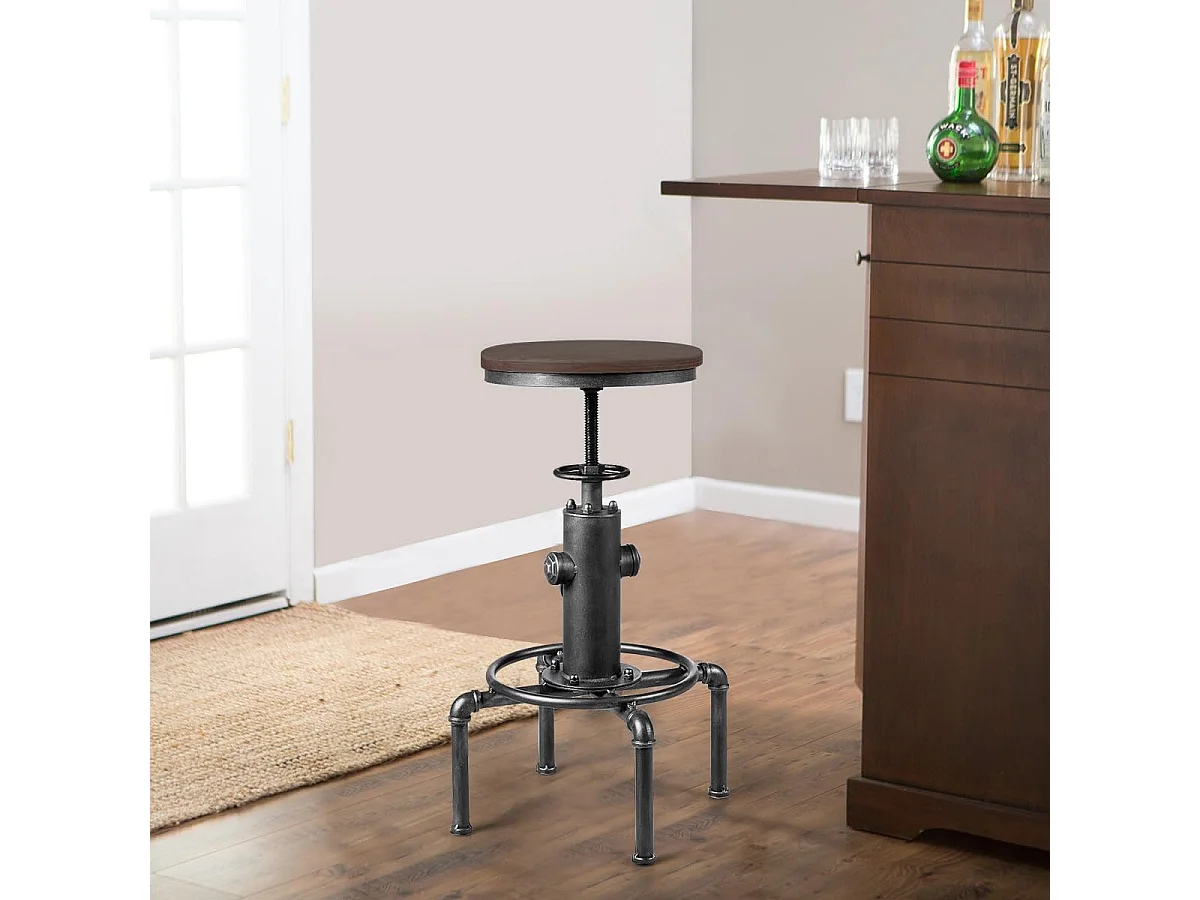 Tabouret Bar Industriel Vintage en Bois de Pin, Hauteur Réglable, Pivotant à 360 Degrés, pour Café Pub Cuisine, Charge 150 KG