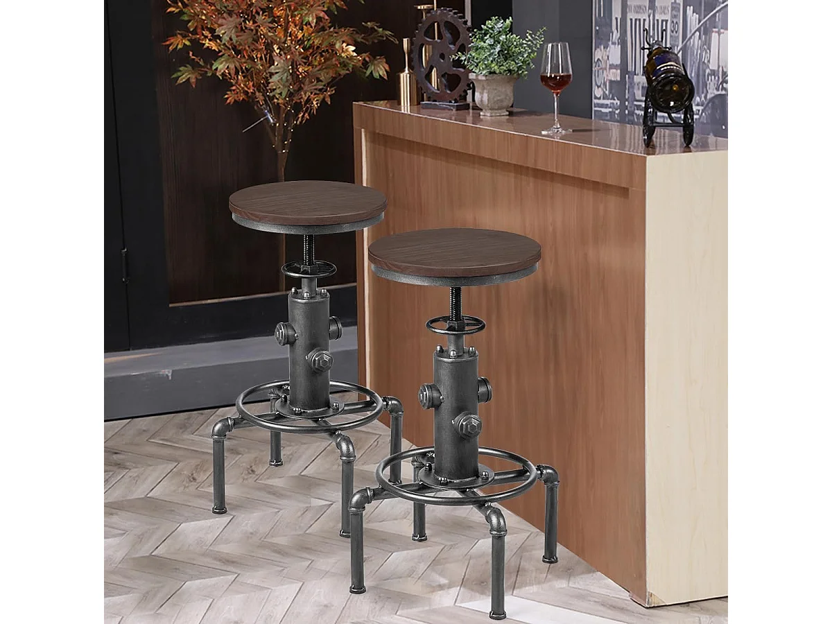 Tabouret Bar Industriel Vintage en Bois de Pin, Hauteur Réglable, Pivotant à 360 Degrés, pour Café Pub Cuisine, Charge 150 KG