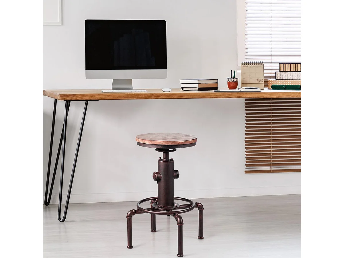 Tabouret Bar Industriel Vintage en Bois de Pin, Hauteur Réglable, Pivotant à 360 Degrés, pour Café Pub Cuisine, Charge 150 KG