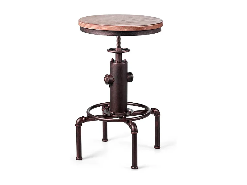 Tabouret Bar Industriel Vintage en Bois de Pin, Hauteur Réglable, Pivotant à 360 Degrés, pour Café Pub Cuisine, Charge 150 KG