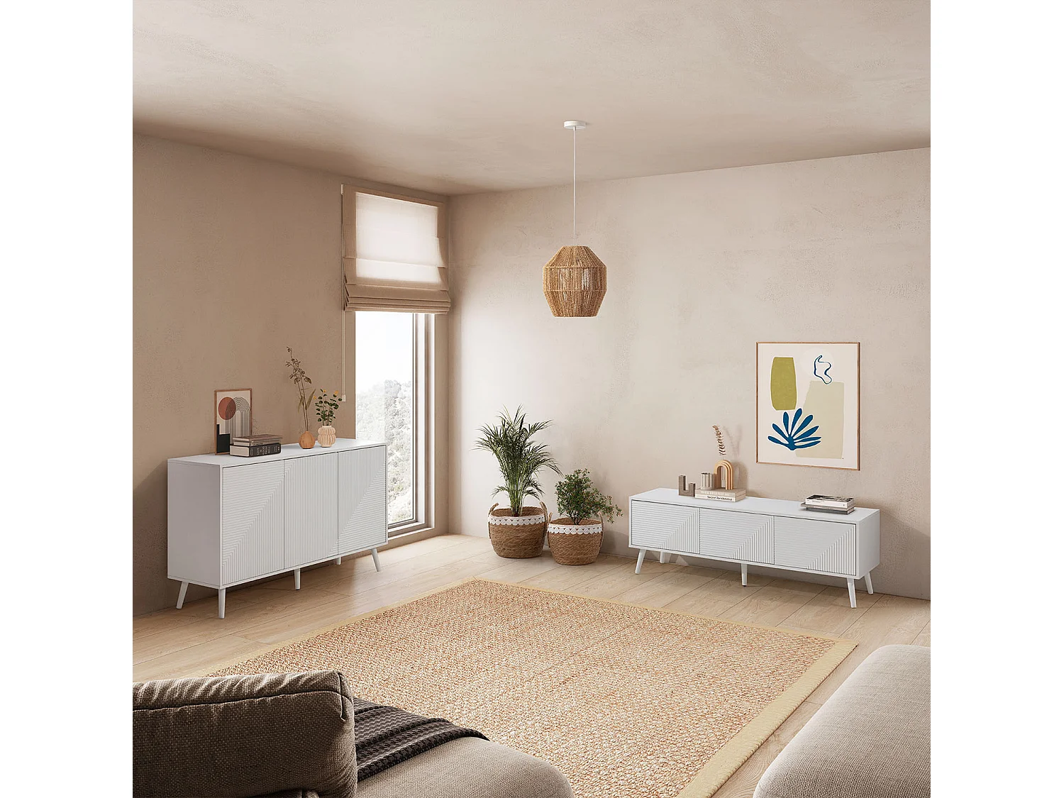 Meuble Tv Telmo 3 portes couleur Blanc 130 cm