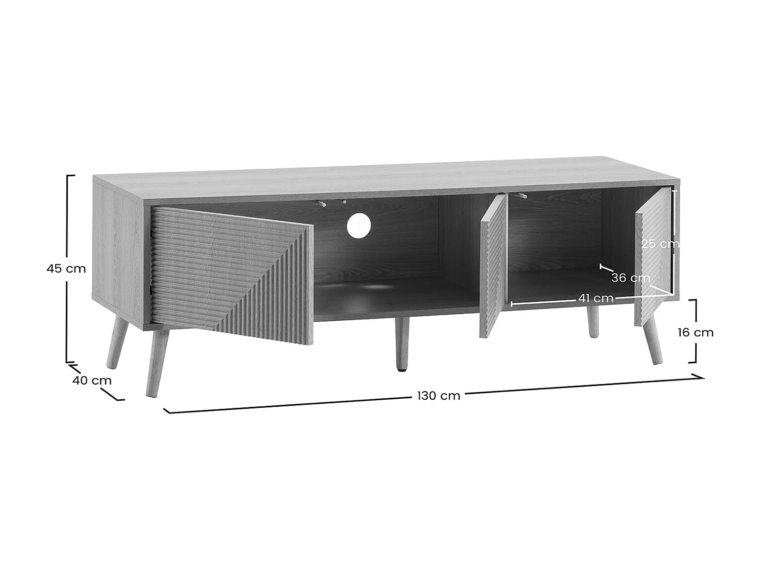 Mueble Tv Telmo 3 puertas color Roble 130 cm
