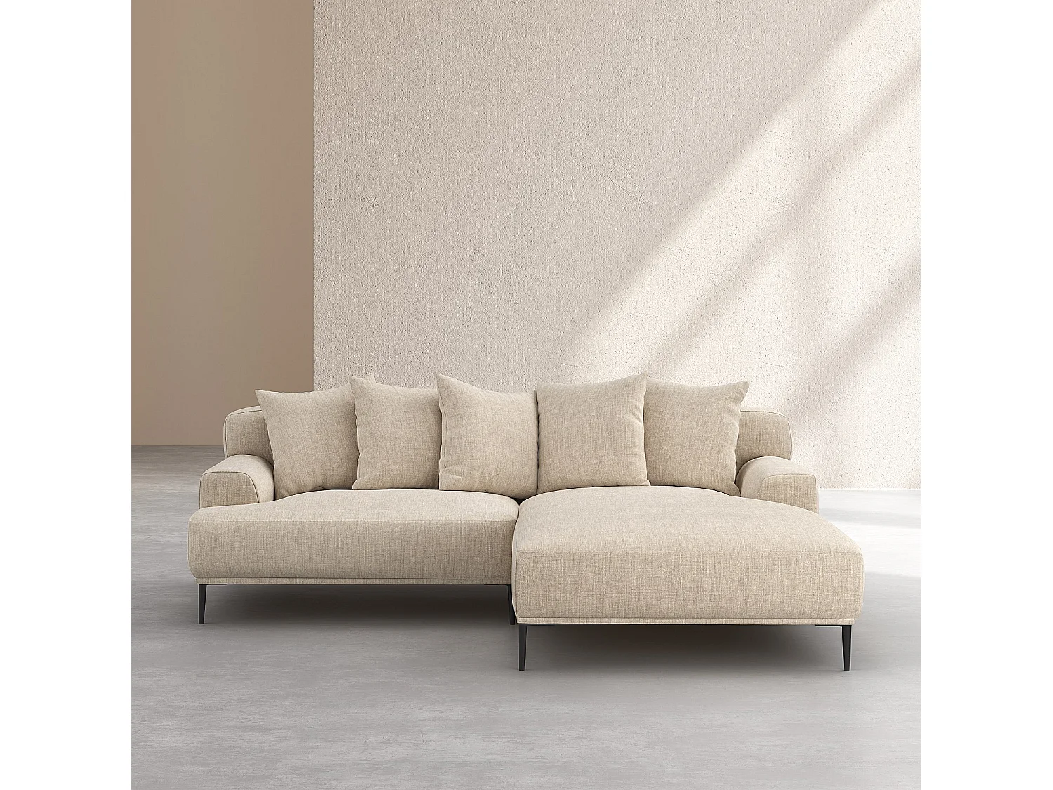 Canapé d'angle droit en coton et lin garni de plumes - Beige