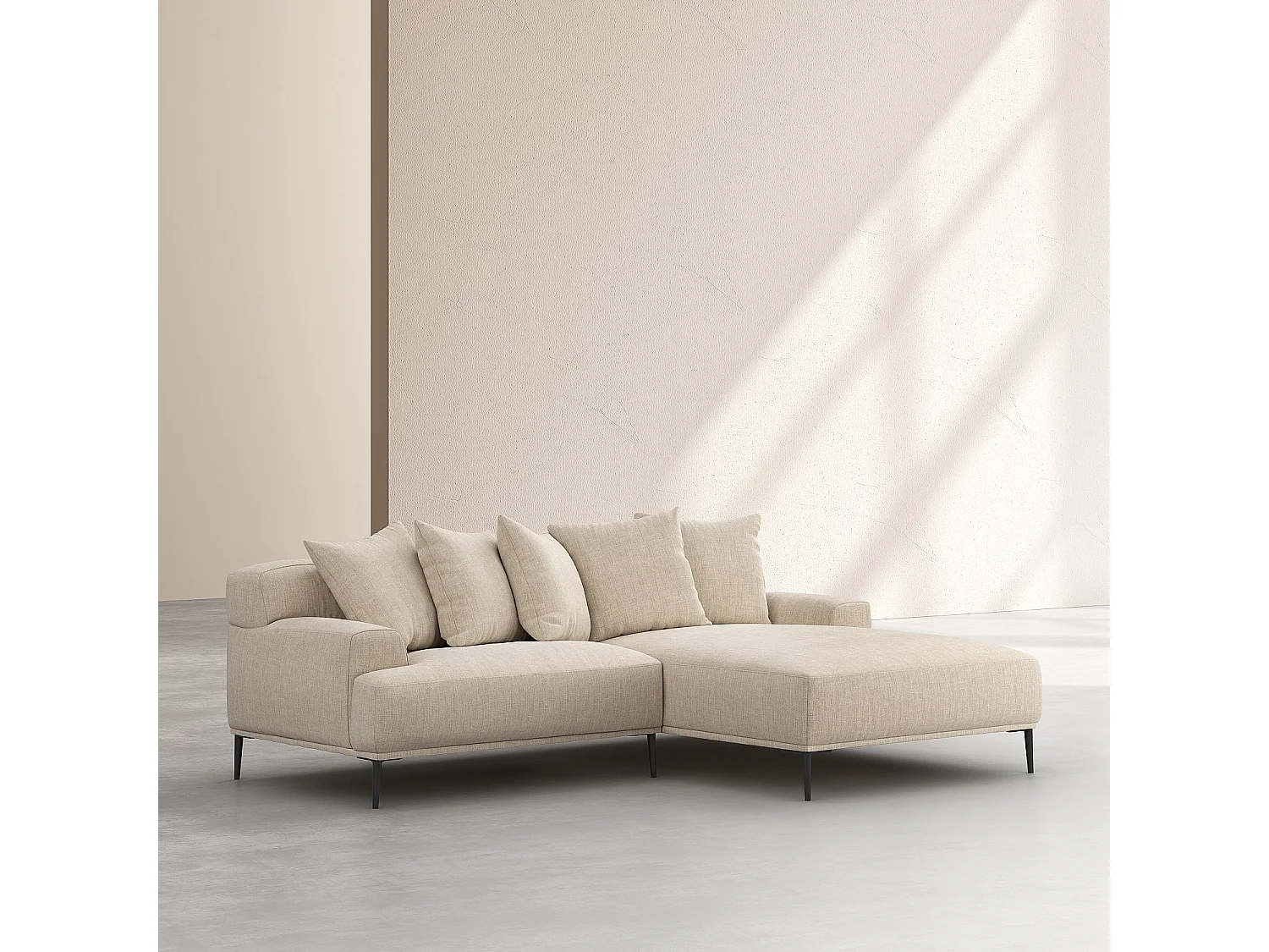 Canapé d'angle droit en coton et lin garni de plumes - Beige