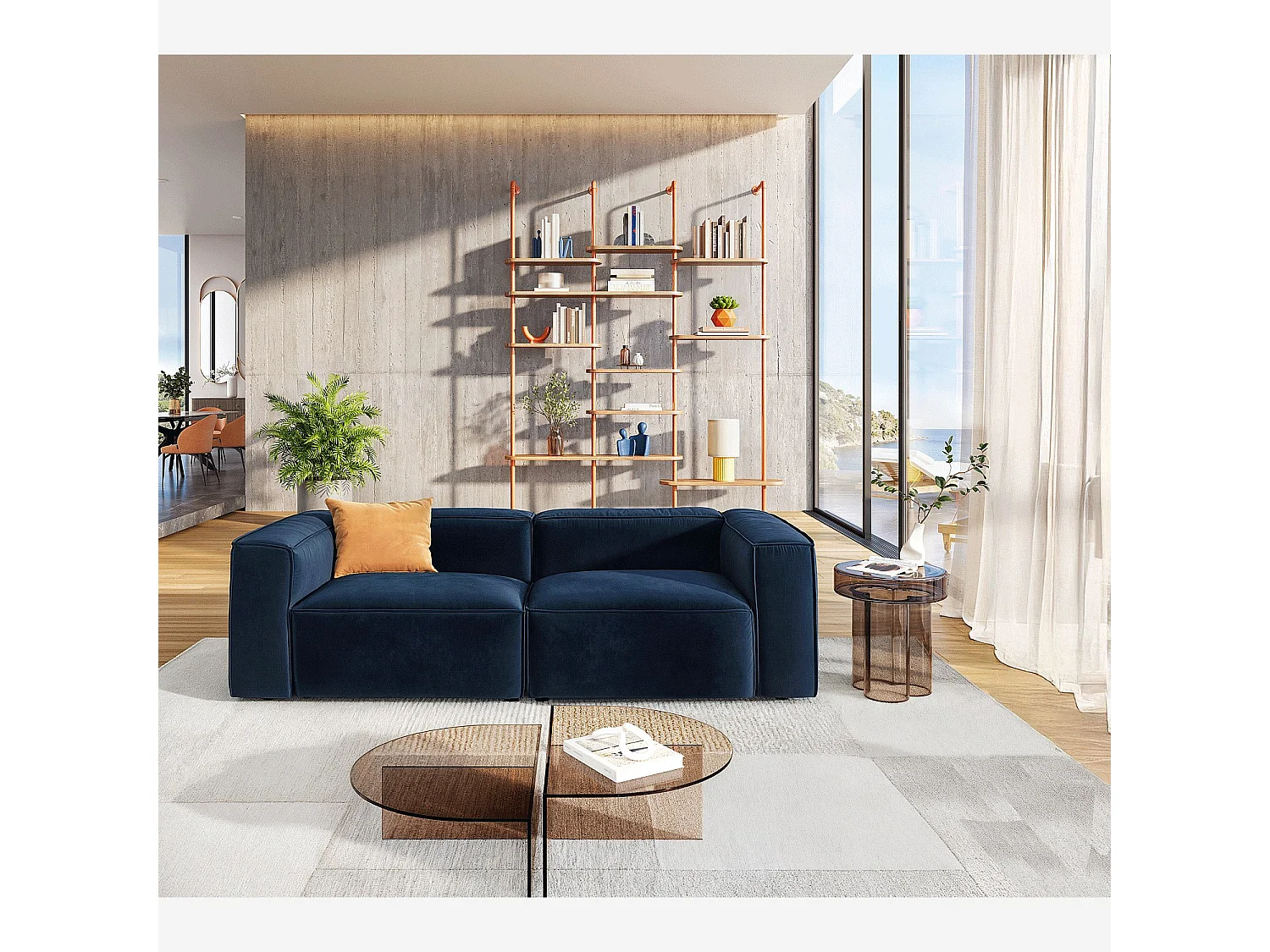 Habitat - Canapé 3 places en velours - Bleu marine - Kuti