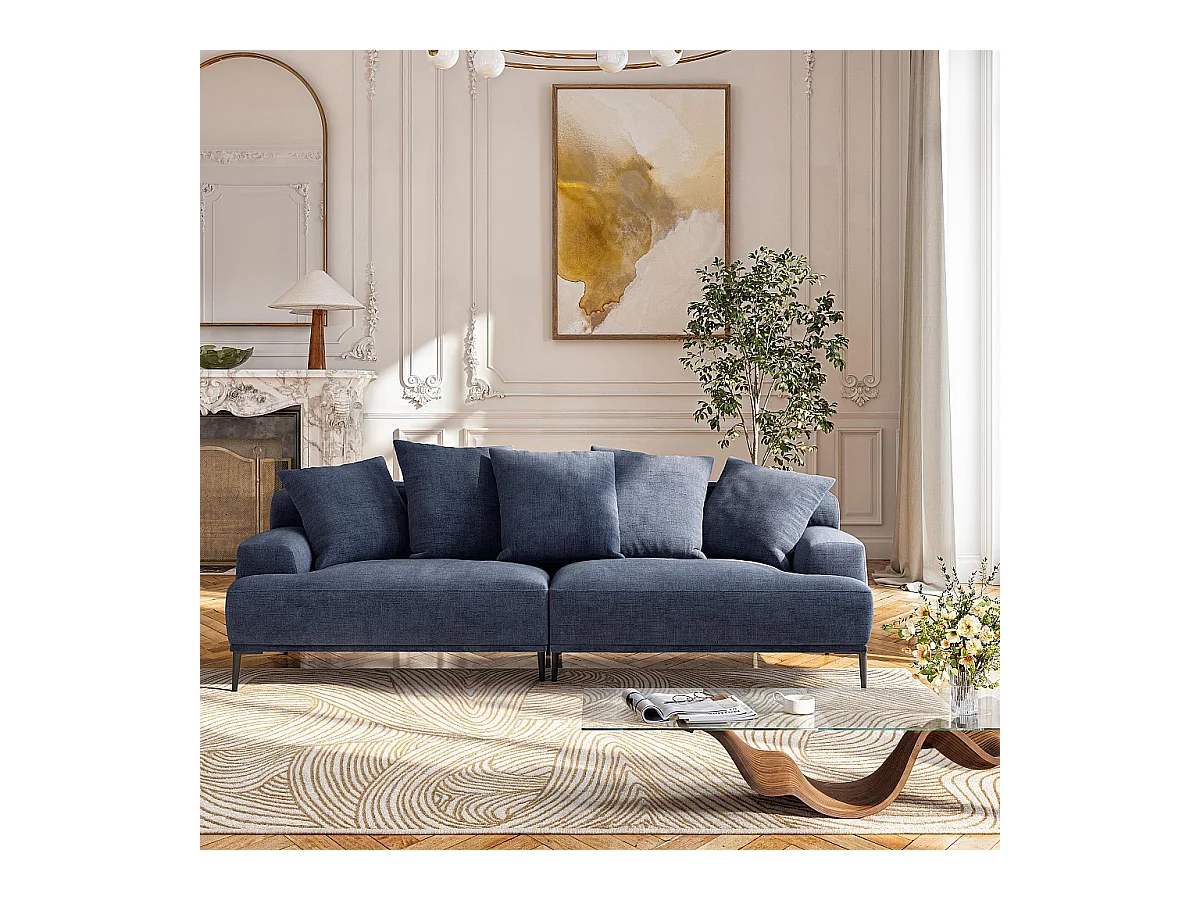 Habitat - Canapé 3 places en coton et lin garni de plumes - Bleu - Ottone II