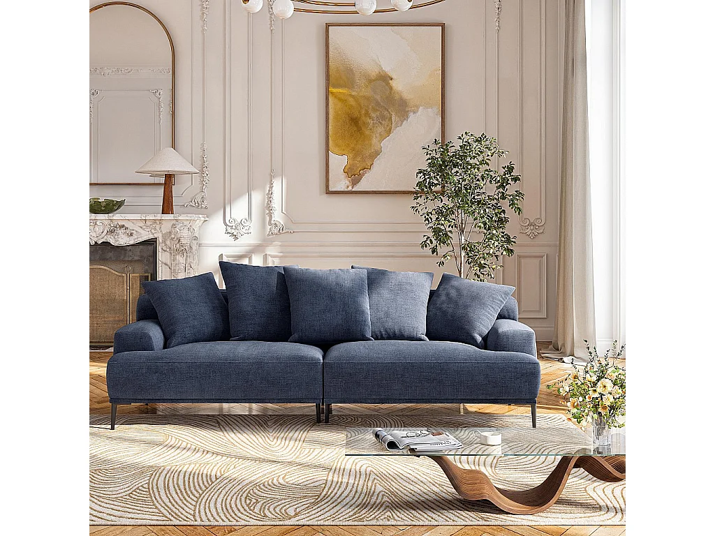 Habitat - Canapé 3 places en coton et lin garni de plumes - Bleu - Ottone II