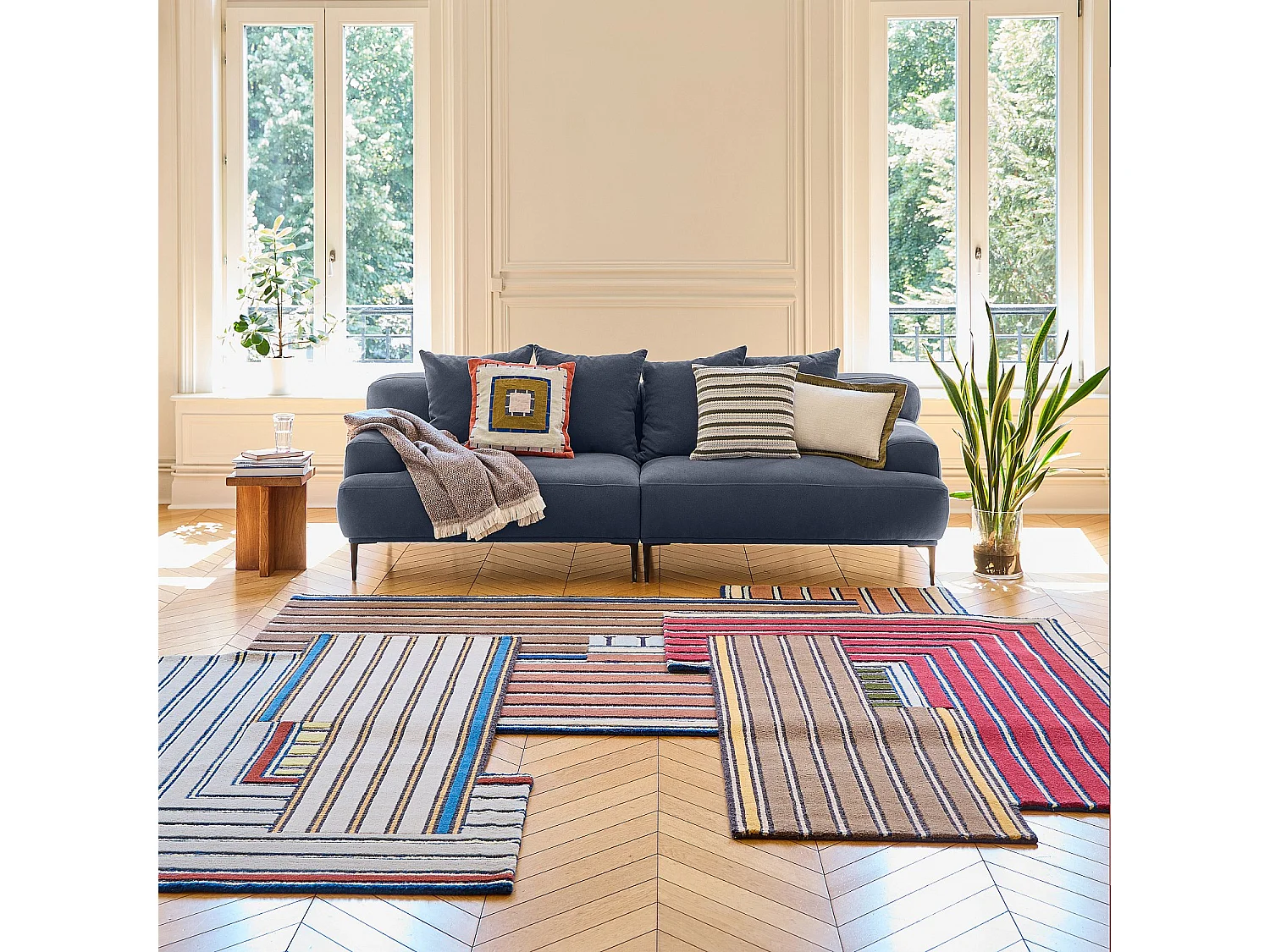 Habitat - Canapé 3 places en coton et lin garni de plumes - Bleu - Ottone II