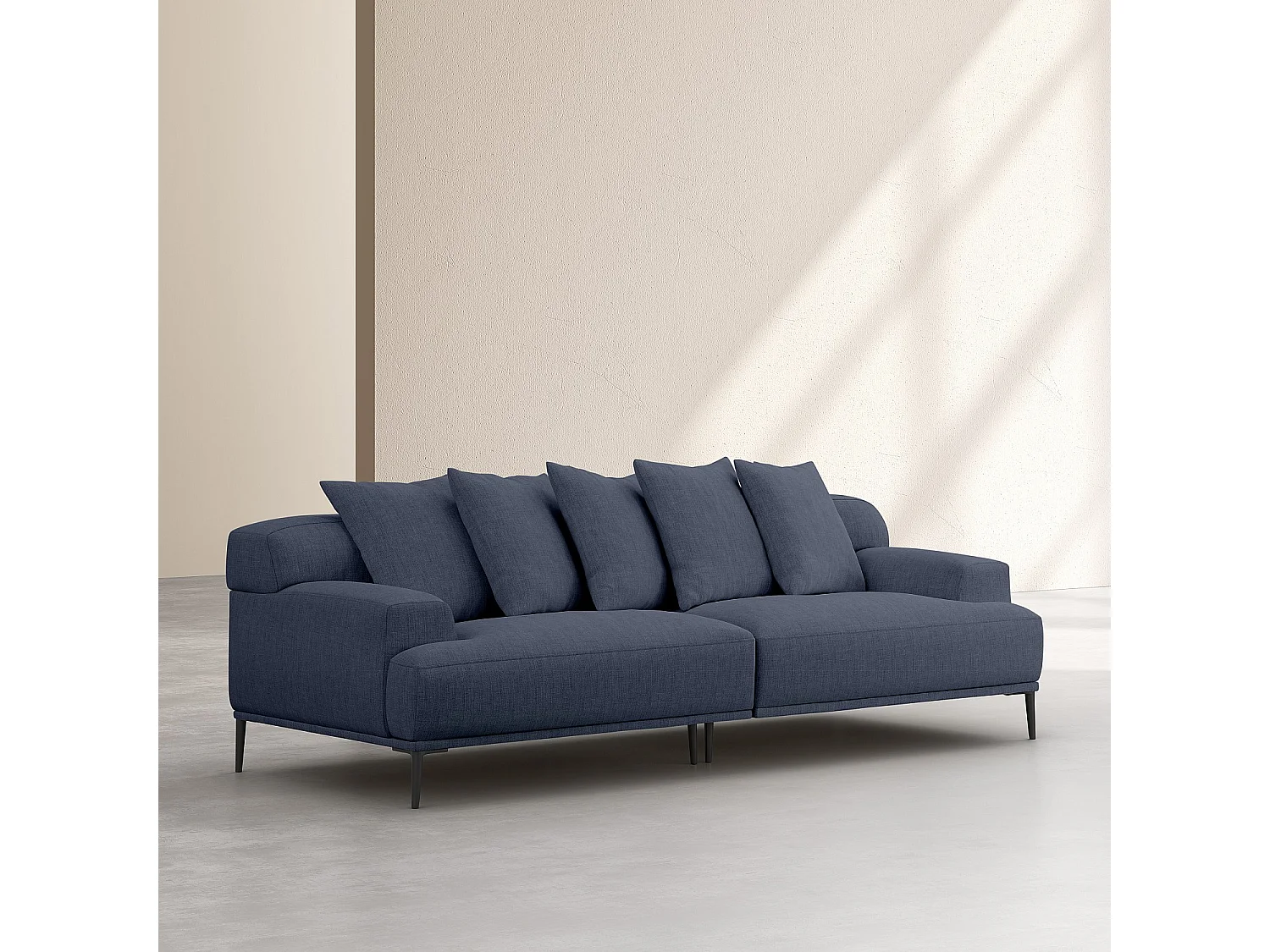 Habitat - Canapé 3 places en coton et lin garni de plumes - Bleu - Ottone II