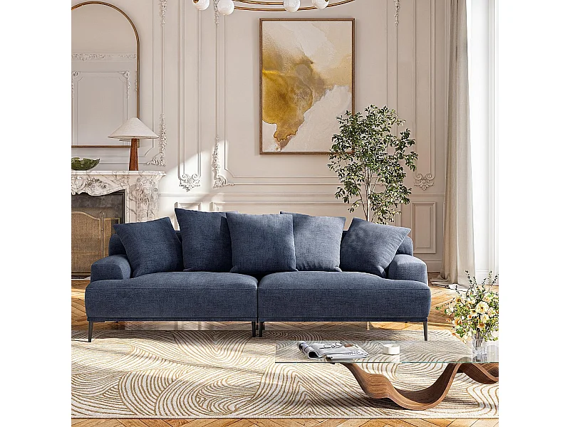 Habitat - Canapé 3 places en coton et lin garni de plumes - Bleu - Ottone II