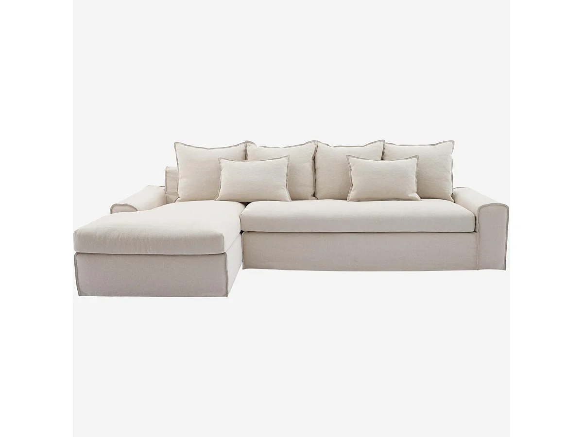 Habitat - Canapé d'angle gauche déhoussable en coton et lin garni de plumes - Sable blanc - Ginosa