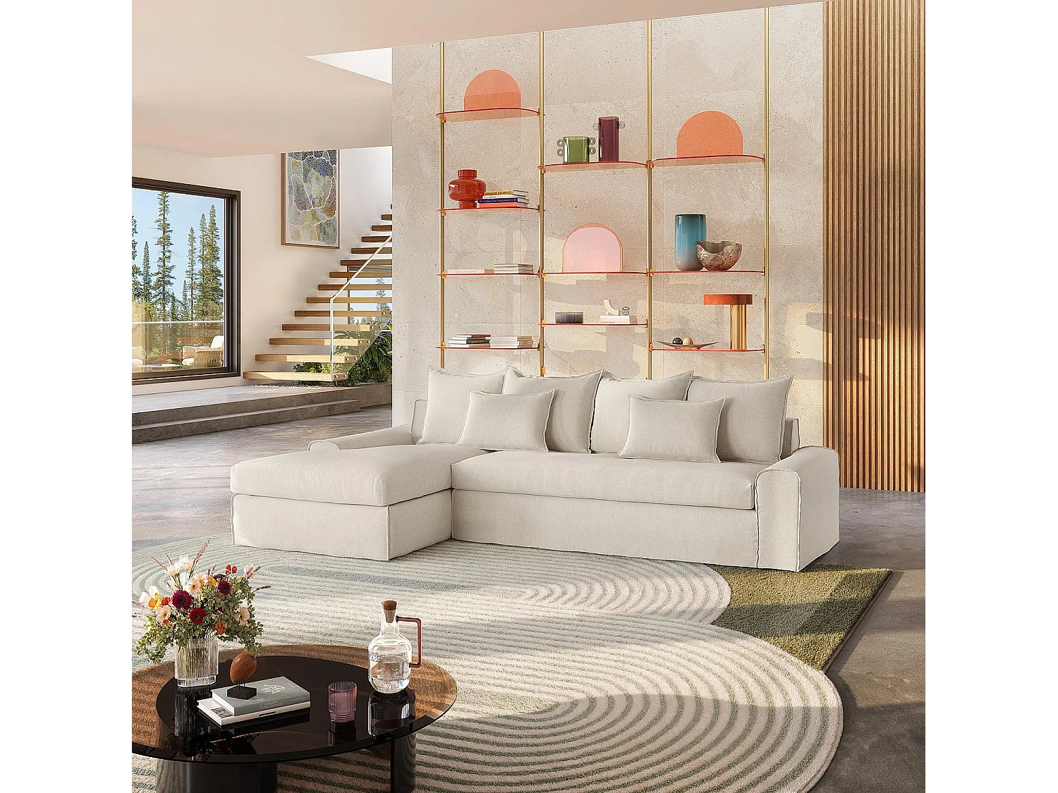 Habitat - Canapé d'angle gauche déhoussable en coton et lin garni de plumes - Sable blanc - Ginosa