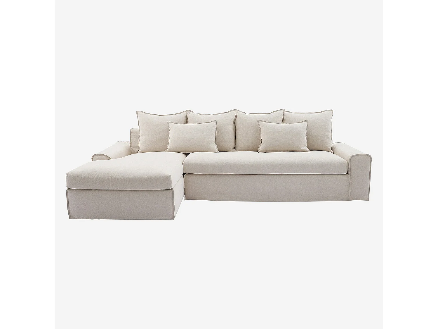 Habitat - Canapé d'angle gauche déhoussable en coton et lin garni de plumes - Sable blanc - Ginosa