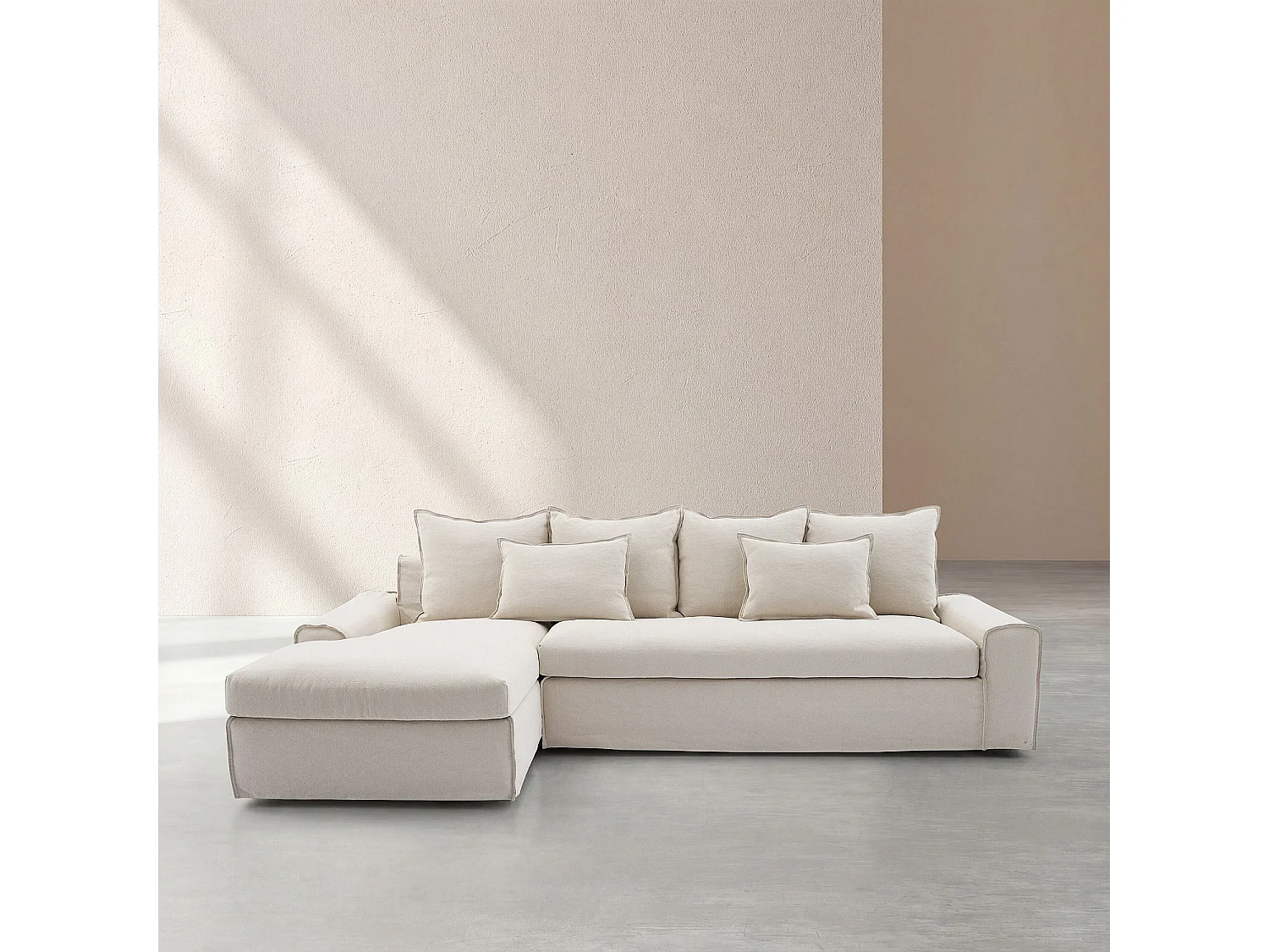 Habitat - Canapé d'angle gauche déhoussable en coton et lin garni de plumes - Sable blanc - Ginosa