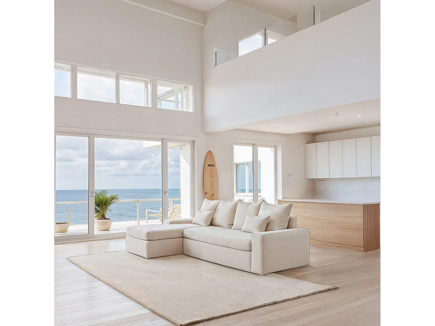 Habitat - Canapé d'angle gauche déhoussable en coton et lin garni de plumes - Sable blanc - Ginosa