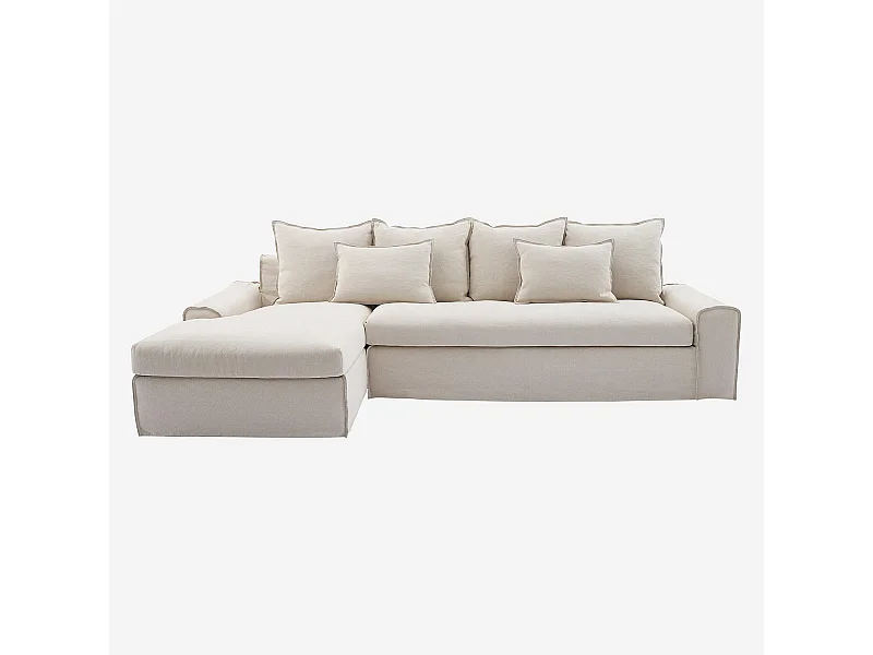 Habitat - Canapé d'angle gauche déhoussable en coton et lin garni de plumes - Sable blanc - Ginosa