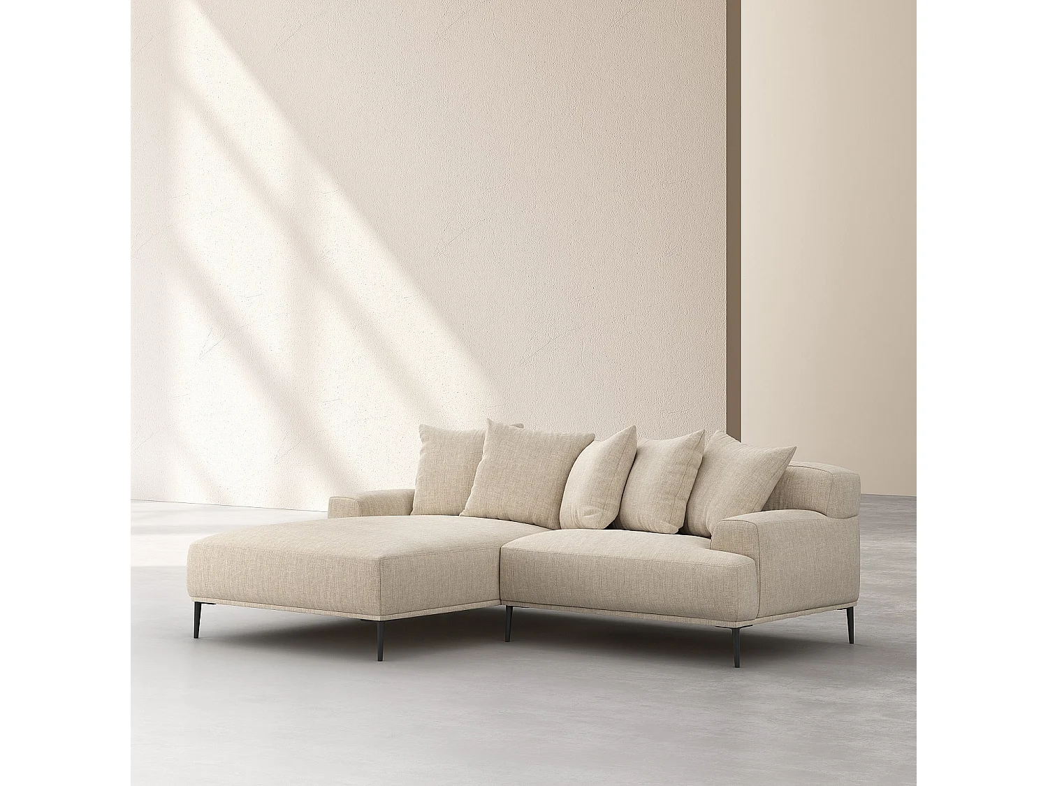 Habitat - Canapé d'angle gauche en coton et lin garni de plumes - Beige - Ottone II