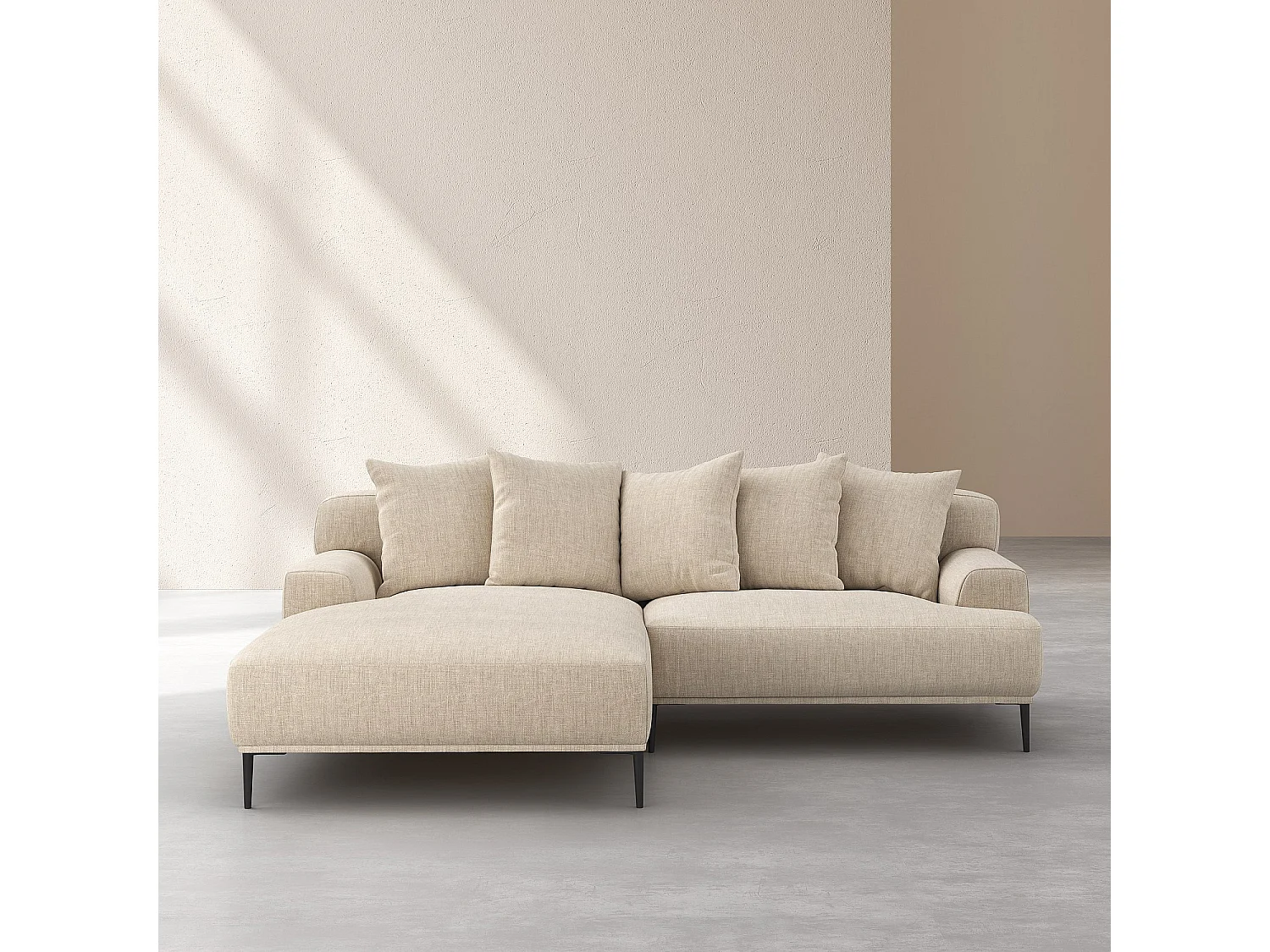 Habitat - Canapé d'angle gauche en coton et lin garni de plumes - Beige - Ottone II